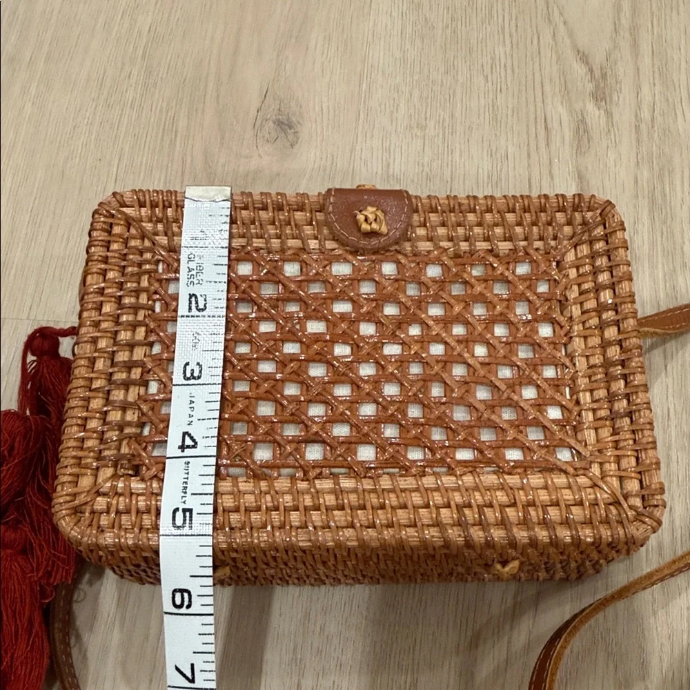 Brown Woven Crossbody Bag with Red Tassel - Picture 5 of 5